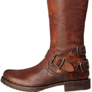 Frye Veronica Back Zip Cognac Brown Boots Size 9